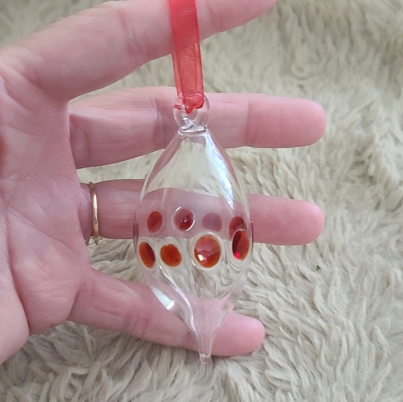 Hand Blown Red And Clear Fused Glass Christmas Ornament - Picture 1 of 4